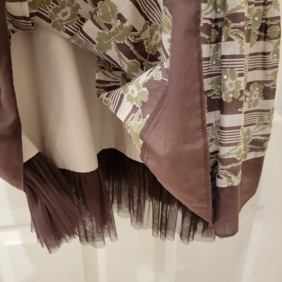 BCBGMaxAzria Sleeveless Dress Size 4 Brown Green Silk Cotton Sequins Tulle Hem - Picture 7 of 10